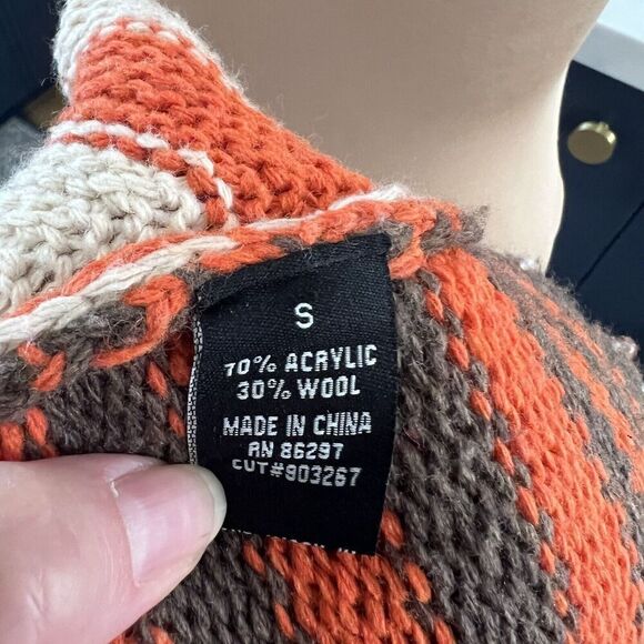 BCBG Maxazria SZ S Wool Blend Stripe Open Fringe Cardigan Boho Western Colorful - Picture 8 of 9